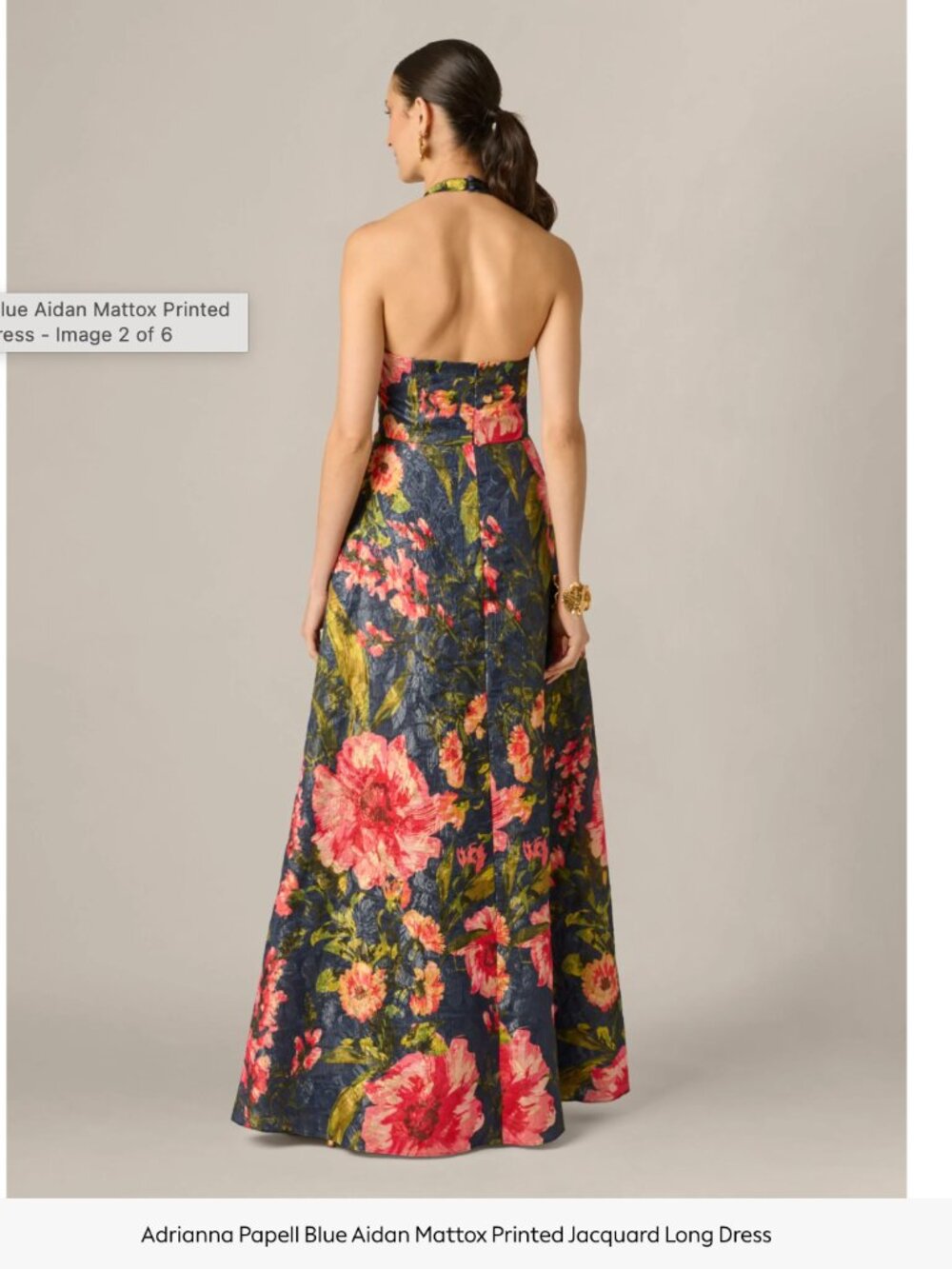 Floral Jacquard Plunging Halter Gown - Picture 2 of 6